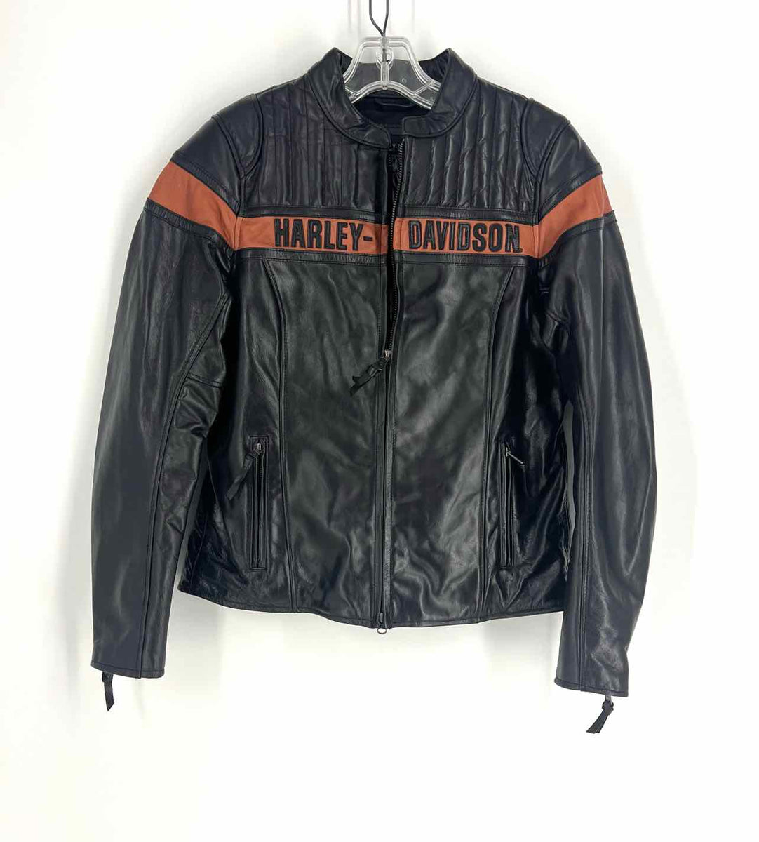 Harley Davidson Size M Black/Orange Color Block Leather Jackets
