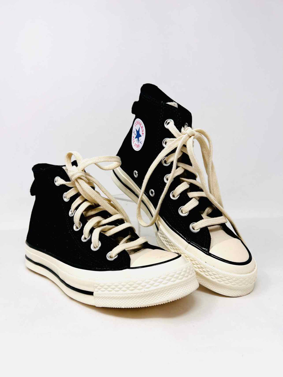Converse Size 5 Black/Cream Lace-Up Canvas/Leather Shoes  display picture 3