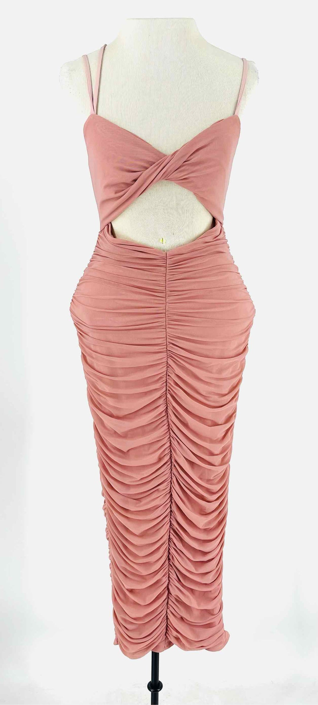 Size S Blush Cut-Outs Ruched Designer Dress