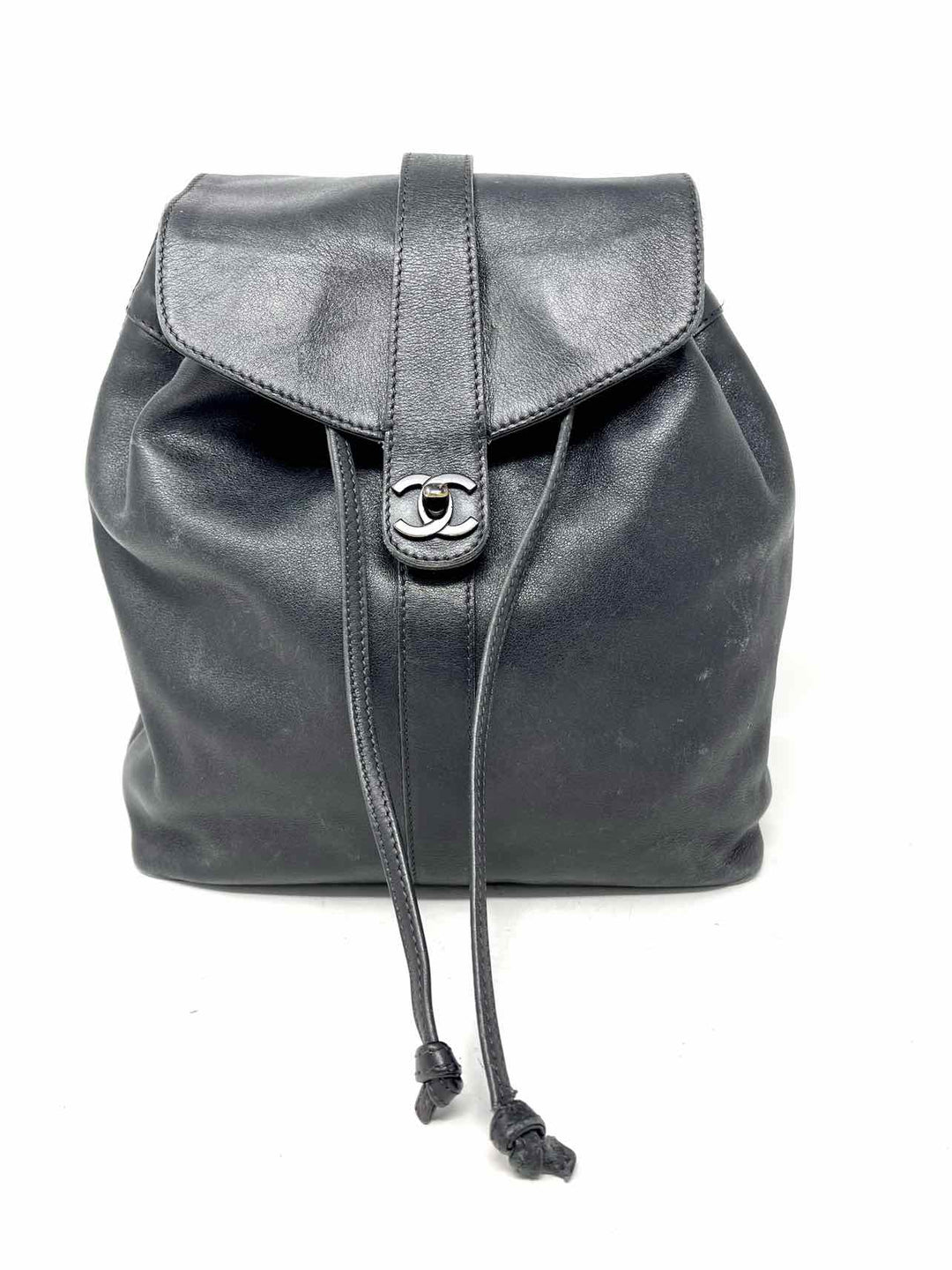 Chanel Black Drawstring Leather AS IS Designer BackPack Another Season Consignments