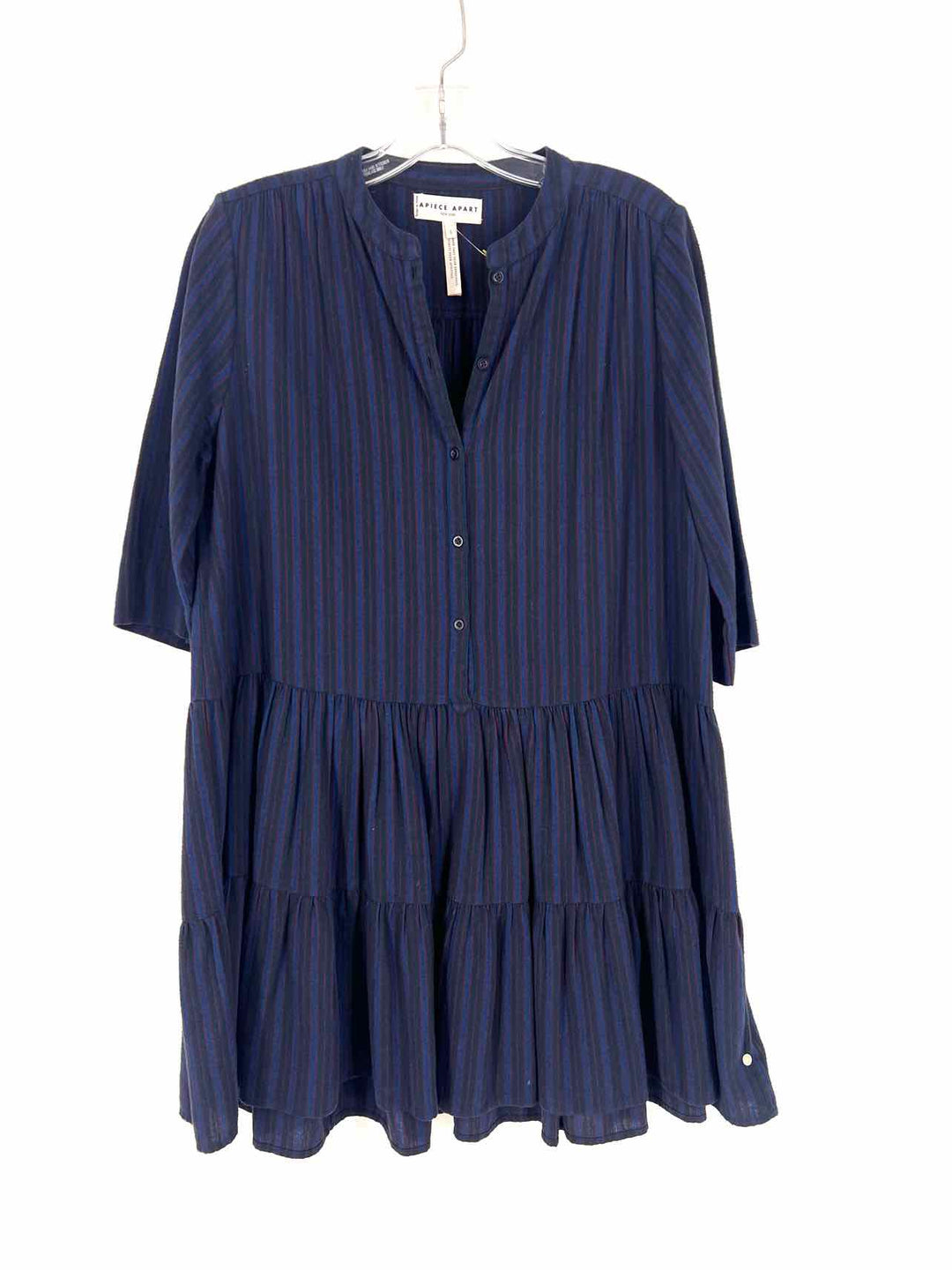 Apiece Apart Size S Navy/Teal Stripe Cotton Designer Dress