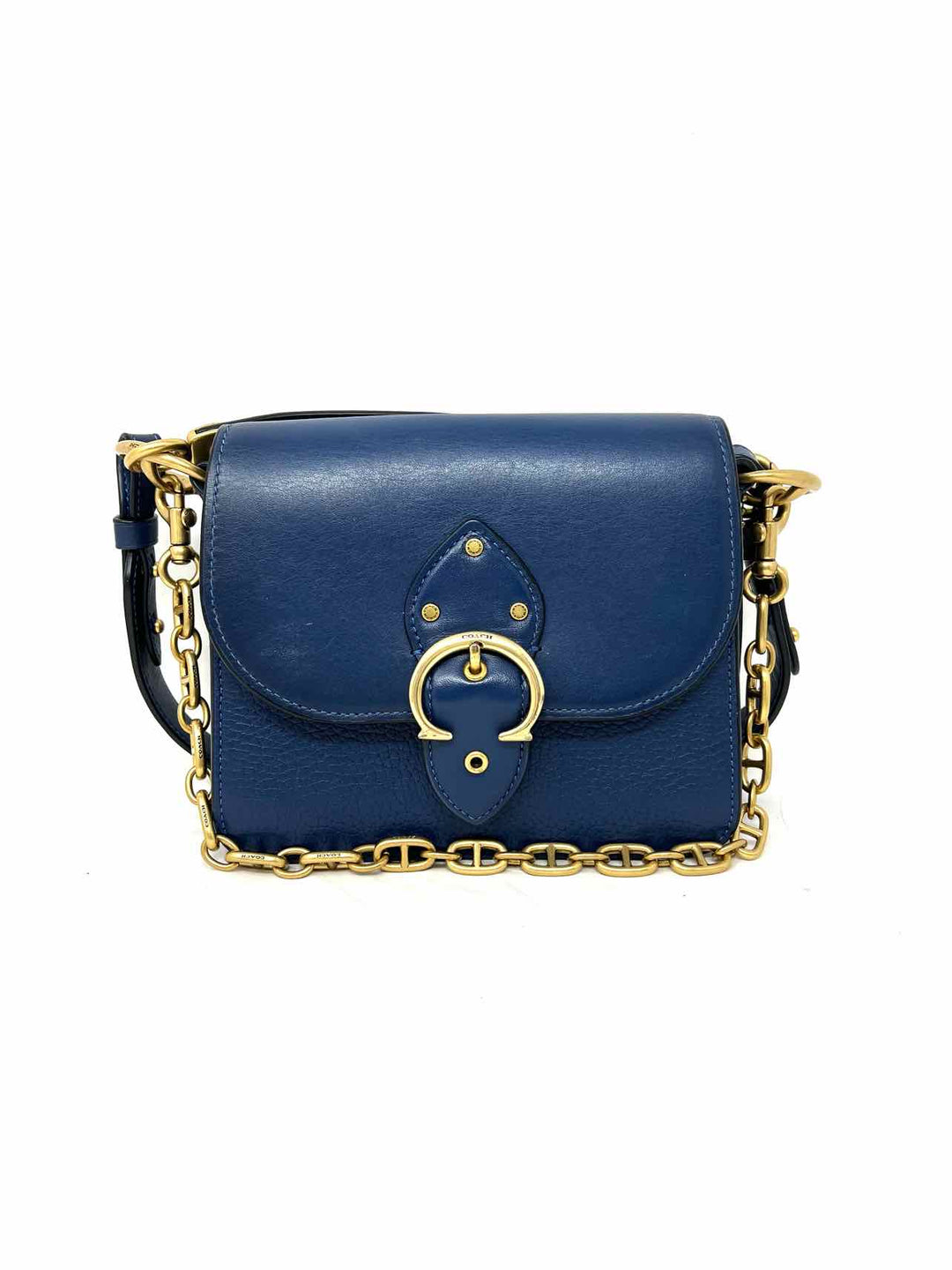 Coach Navy Gold Shoulder Bag Buckles Leather W BAG Designer Crossbody Purse