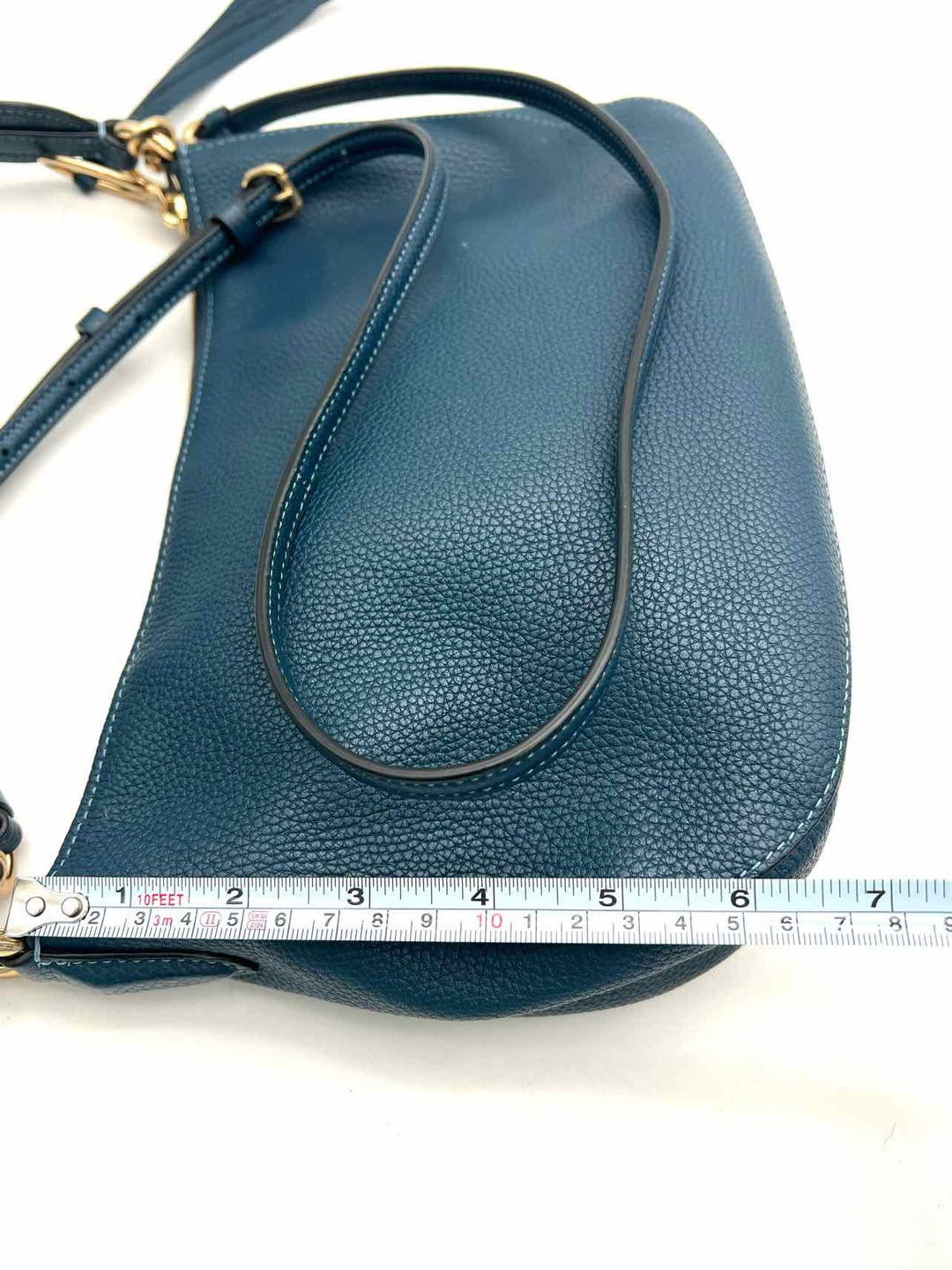 Coach Dark Teal Pebbled Leather Designer Crossbody – Another