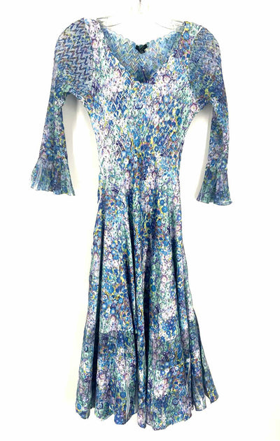 komarov designer dresses Climbing Blossom Ruffle Dress by Komarov - Light Blue Multi - PM